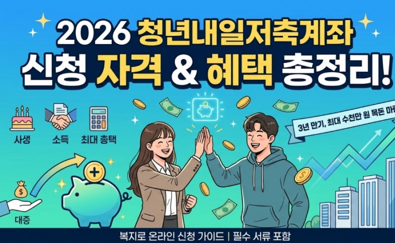 2026 청년내일저축계좌 신청 자격 조건 혜택 가입 방법 및 중도해지 방지 꿀팁 정리