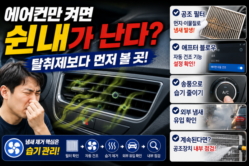 “에어컨만 켜면 쉰내가 난다?” 자동차 에어컨 냄새 제거, 탈취제보다 먼저 볼 곳