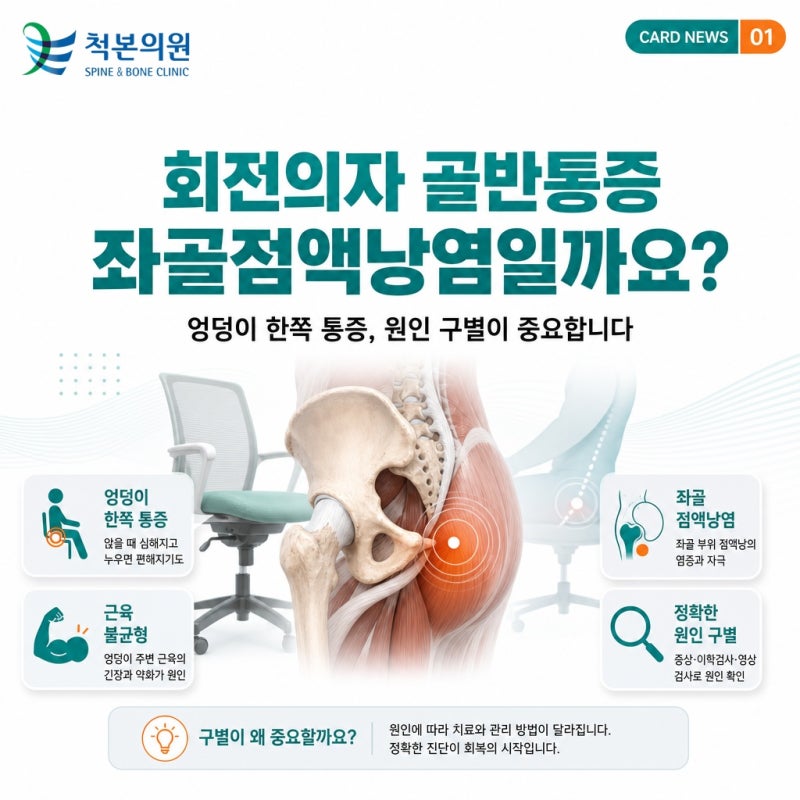 성수동정형외과 회전의자 골반통증, 좌골점액낭염과 근육불균형 구별법