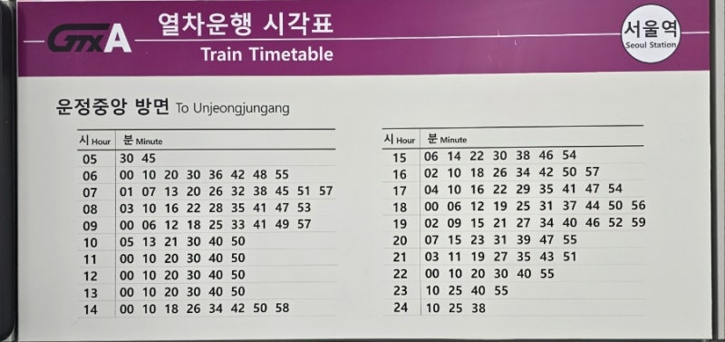 서울역 GTX-A 시간표 환승 방법 노선도