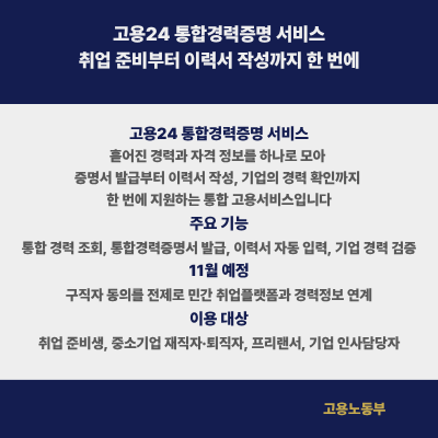 고용24 통합경력증명 서비스｜취업 준비부터 이력서 작성까지 한 번에 달라진다