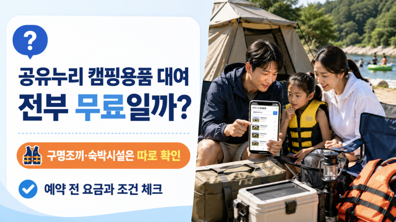 공유누리 캠핑용품 대여, 구명조끼·숙박시설도 무료일까? 예약 전 확인