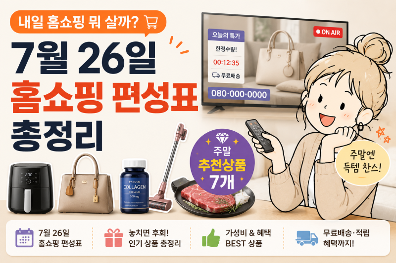 [내일 홈쇼핑 뭐 살까?] 7월 26일 홈쇼핑 편성표 총정리｜주말 추천상품 7개
