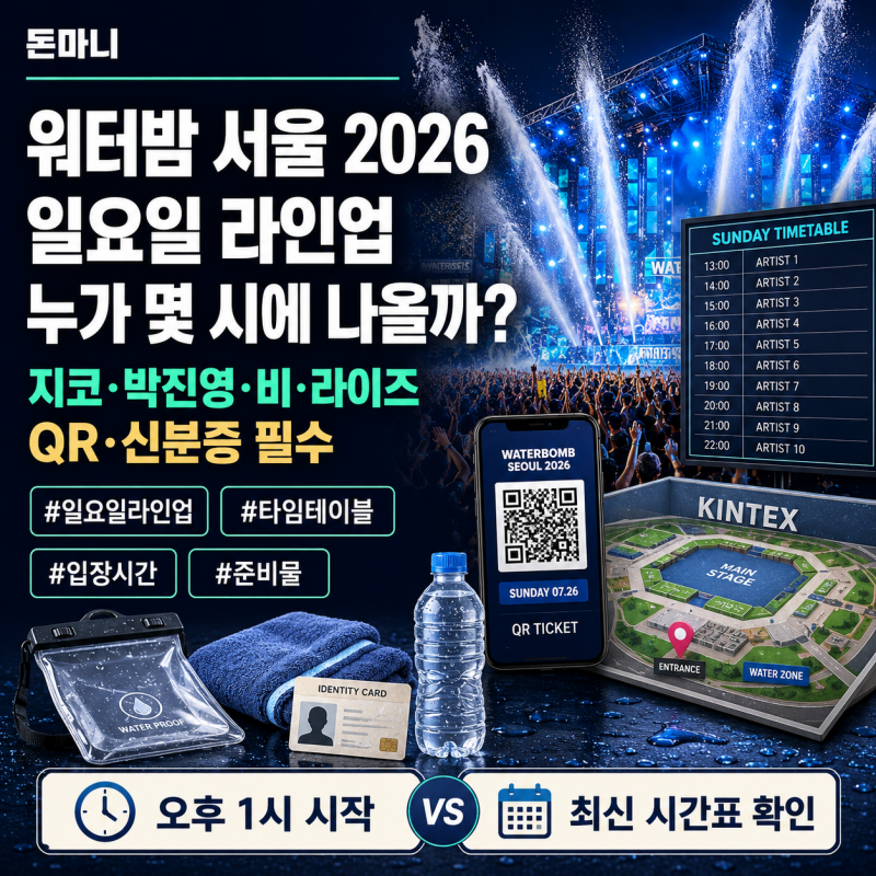 워터밤 서울 2026 일요일 라인업 총정리, 지코·박진영·비·라이즈 공연시간과 준비물은?