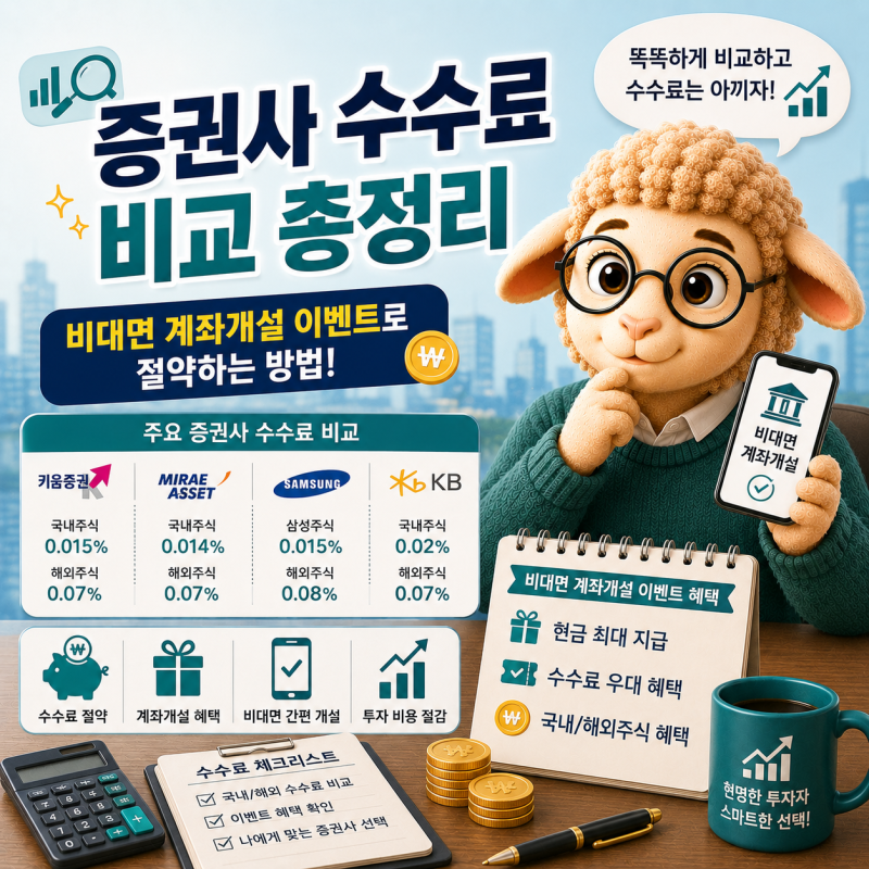 "증권사 수수료 비교 총정리", 비대면 계좌개설 이벤트로 절약하는 방법