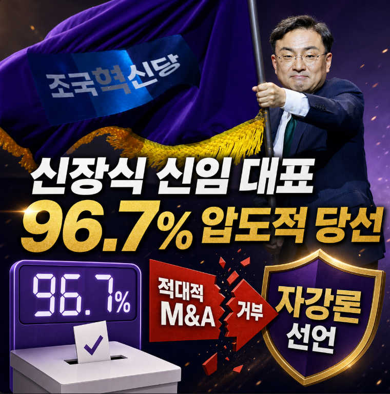 조국혁신당 신장식 신임 대표 96.7% 당선 — 적대적 M&A 거부와 자강론 선언
