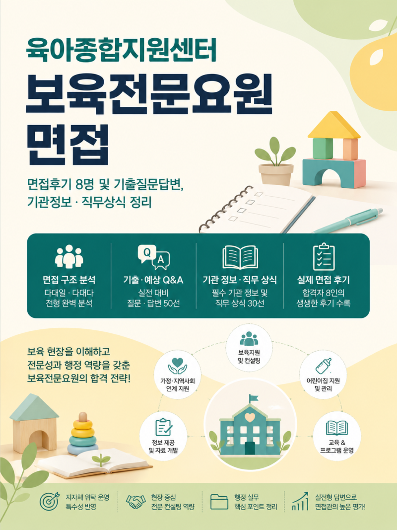 2026 육아종합지원센터 보육전문요원 면접후기 및 기관정보 직무상식 총정리