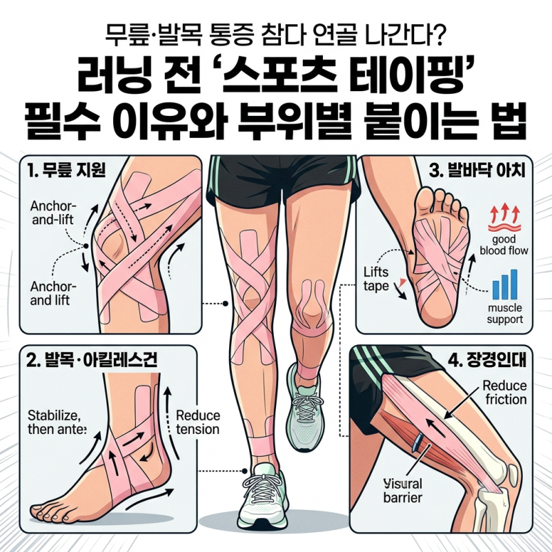무릎·발목 통증 참다 연골 나간다? 러닝 전 '스포츠 테이핑' 필수 이유와 부위별 붙이는 법
