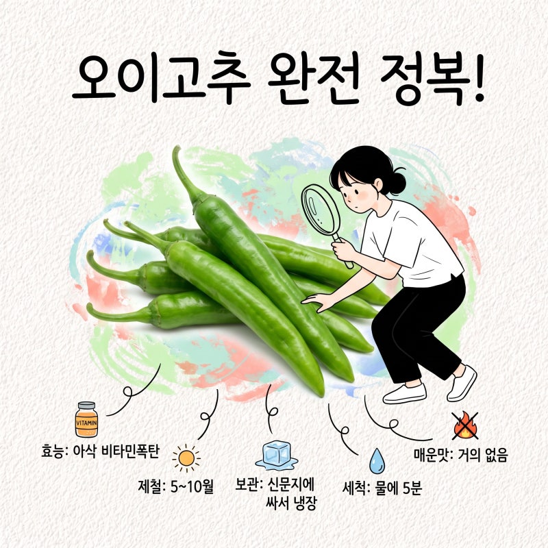 오이고추 효능 제철 보관 세척 매운맛 냉동 풋고추차이 고르는법