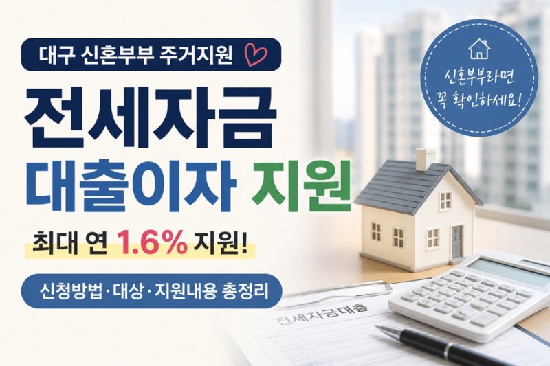 대구 신혼부부 전세자금 대출이자 지원 총정리｜최대 연 1.6% 지원 신청방법까지 (2026)
