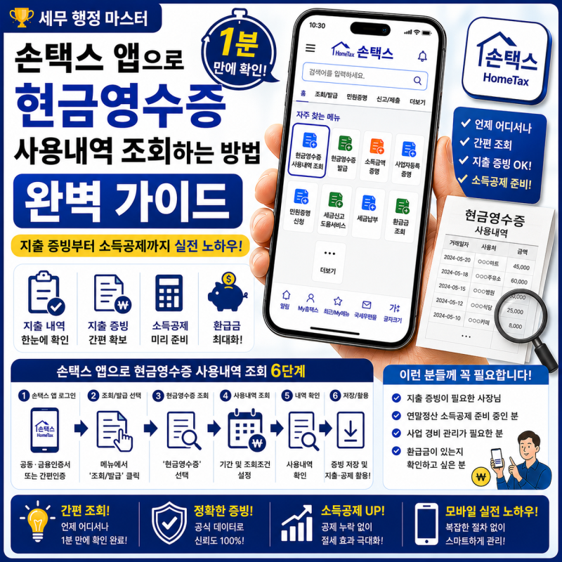 [세무 행정 마스터] 손택스 앱으로 현금영수증 사용내역 조회하는 방법 완벽 가이드: 지출 증....