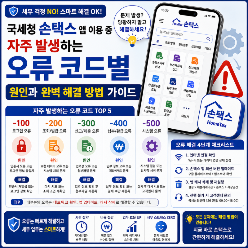 [세무 행정 마스터] 국세청 손택스 앱 이용 중 자주 발생하는 오류 코드별 원인과 완벽 해결 ....