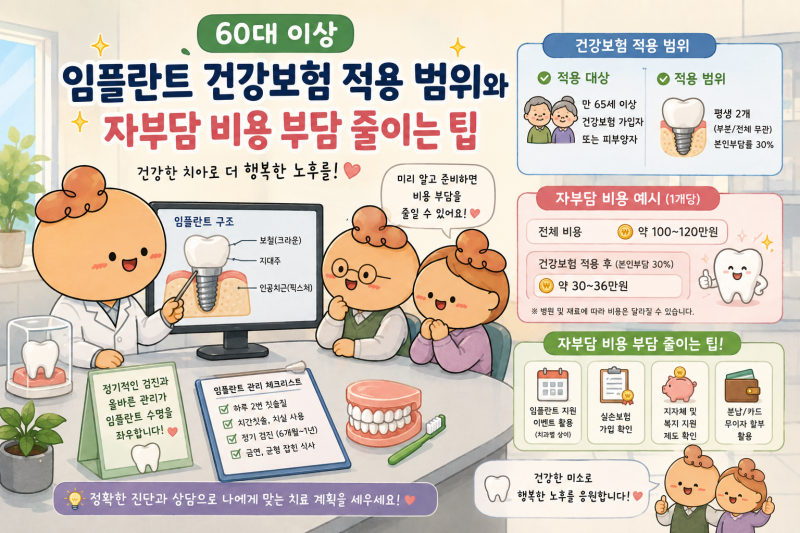 [제151호] 60대 이상 임플란트 건강보험 적용 범위와 자부담 비용 부담 줄이는 팁