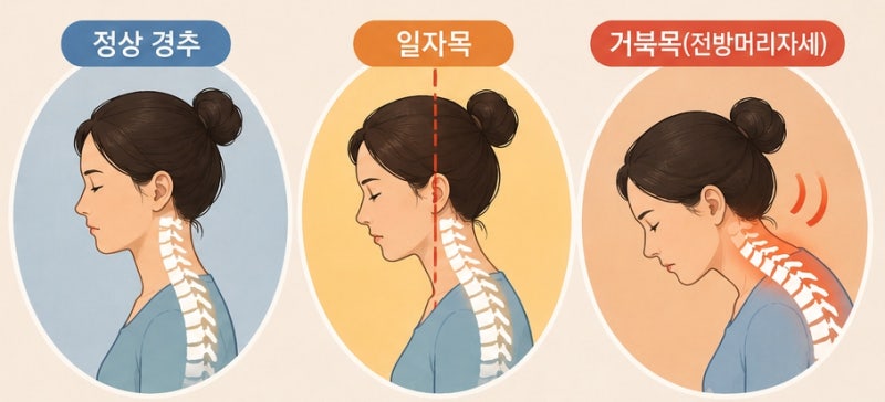 목 뒤 통증과 두통, 일자목일까?｜거북목·버섯목 차이와 검사 방법
