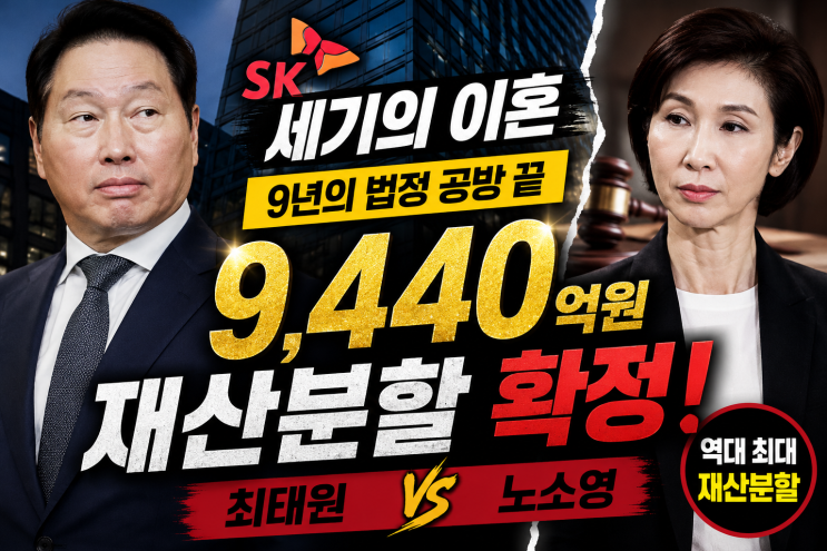 최태원 <b>노소영</b> 세기의 이혼, 9,440억원 재산분할 핵심 쟁점
