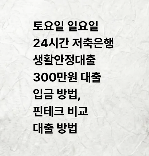 토요일 일요일 24시간 저축은행 생활안정대출 300만원 대출 입금 방법, 핀테크 비교 대출 방법