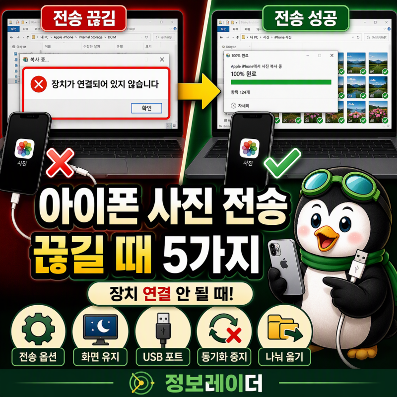 아이폰 PC 사진 전송 장치 연결 끊김 완벽 정리