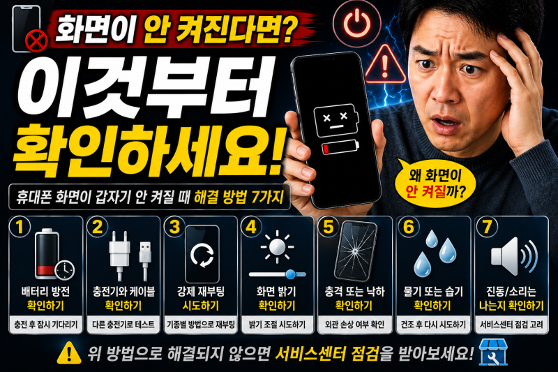 휴대폰 화면이 갑자기 안 켜질 때 제가 가장 먼저 확인하는 방법 7가지