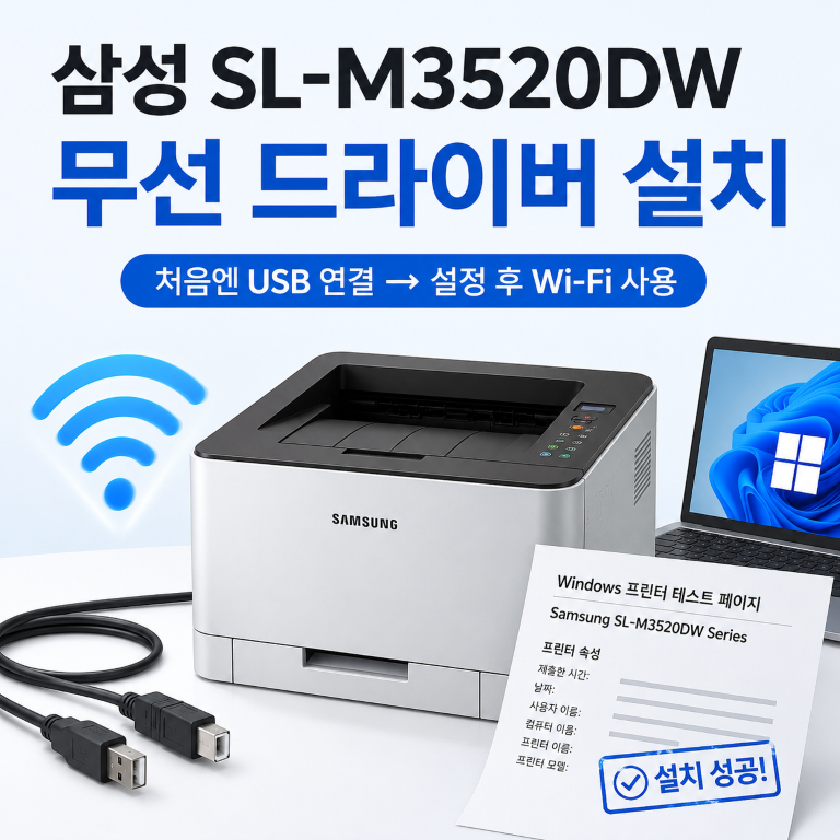 삼성 SL-M3520DW 무선 드라이버 설치 방법｜USB 케이블로 와이파이 연결