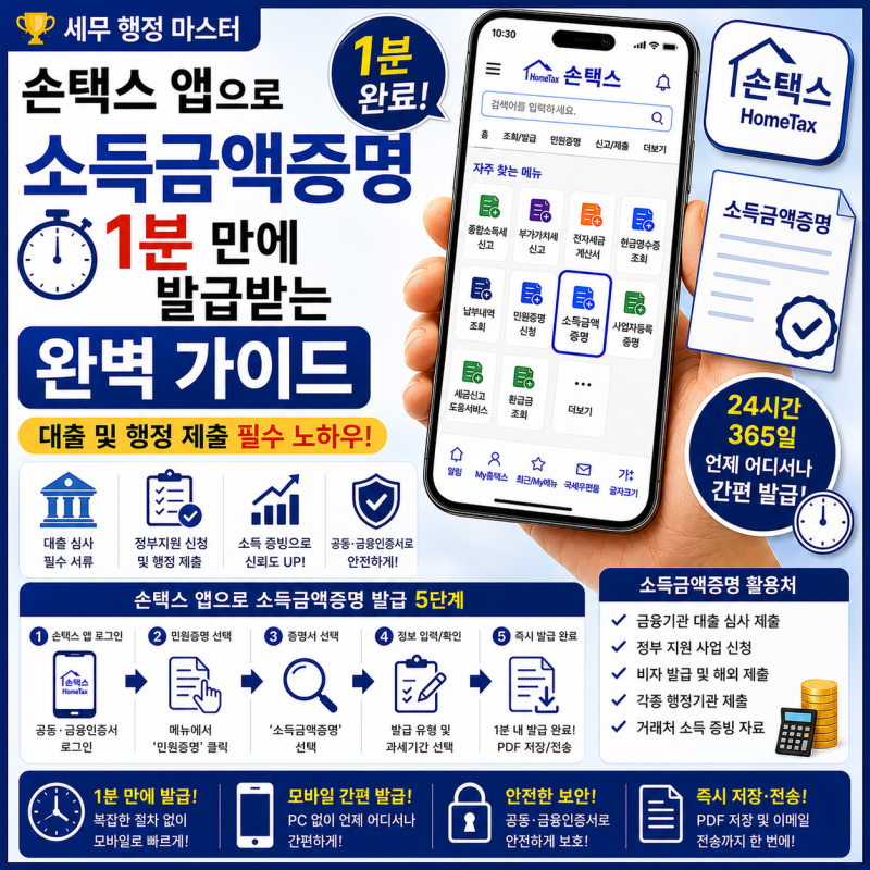 [세무 행정 마스터] 손택스 앱으로 소득금액증명 1분 만에 발급받는 완벽 가이드: 대출 및 행....