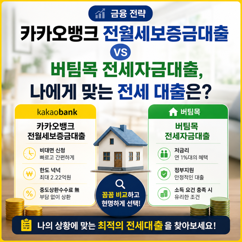 [금융 전략] 카카오뱅크 전월세보증금대출 vs 버팀목 전세자금대출, 나에게 맞는 전세 대출은....