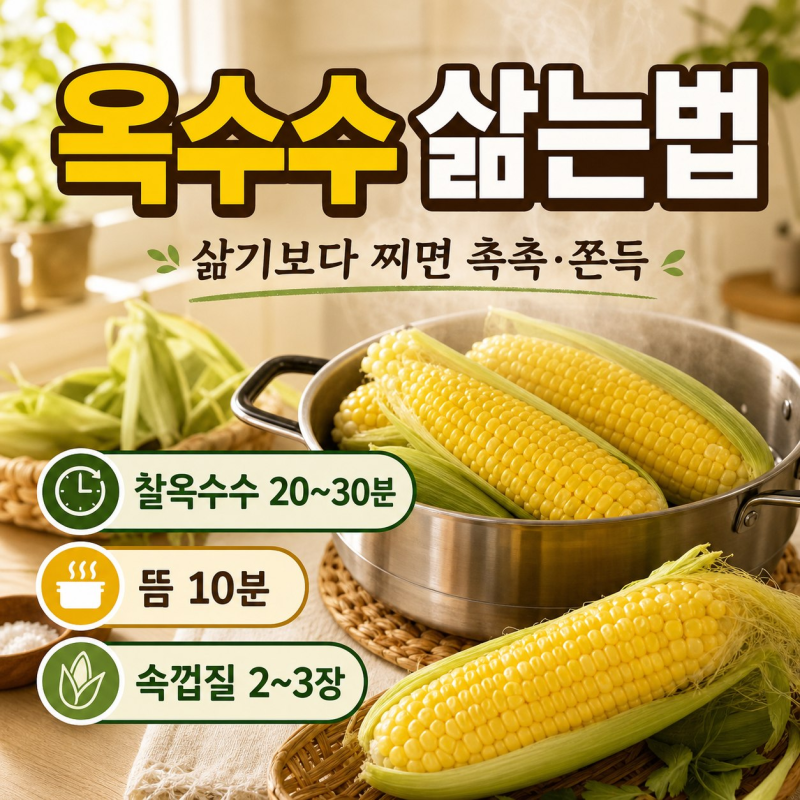 옥수수 삶는 법, 찰옥수수 20~30분과 뜸 10분