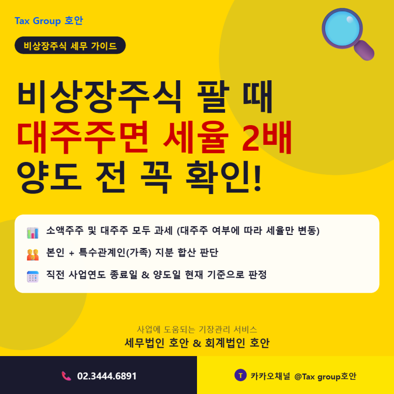 비상장주식 팔기 전, '대주주'인지부터 확인하세요. 같은 주식 팔아도 세율이 2배 이상 차이 ....