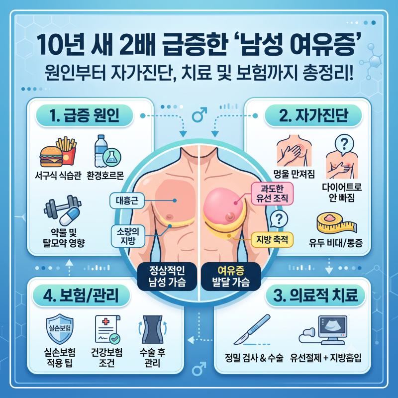 10년 새 2배 급증한 남성 여유증, 원인부터 자가진단 및 수술 치료 법률·보험 팁까지 총정리