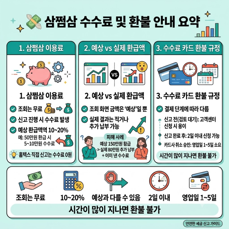 삼쩜삼 수수료 20% 떼갔는데 환급액은 그대로였습니다, 카드환불 되는지 알아봤습니다