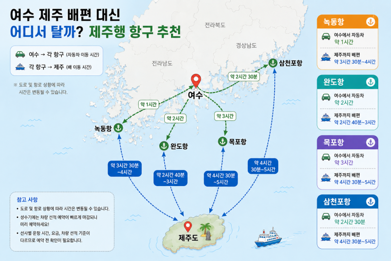 여수 제주 배편 대신 어디서 탈까? 제주행 항구 추천 (2026 최신)