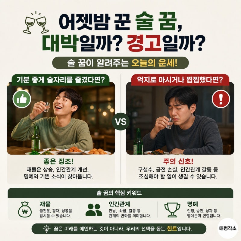 술 마시는 꿈 해몽 총정리, 길몽과 흉몽을 가르는 결정적 차이