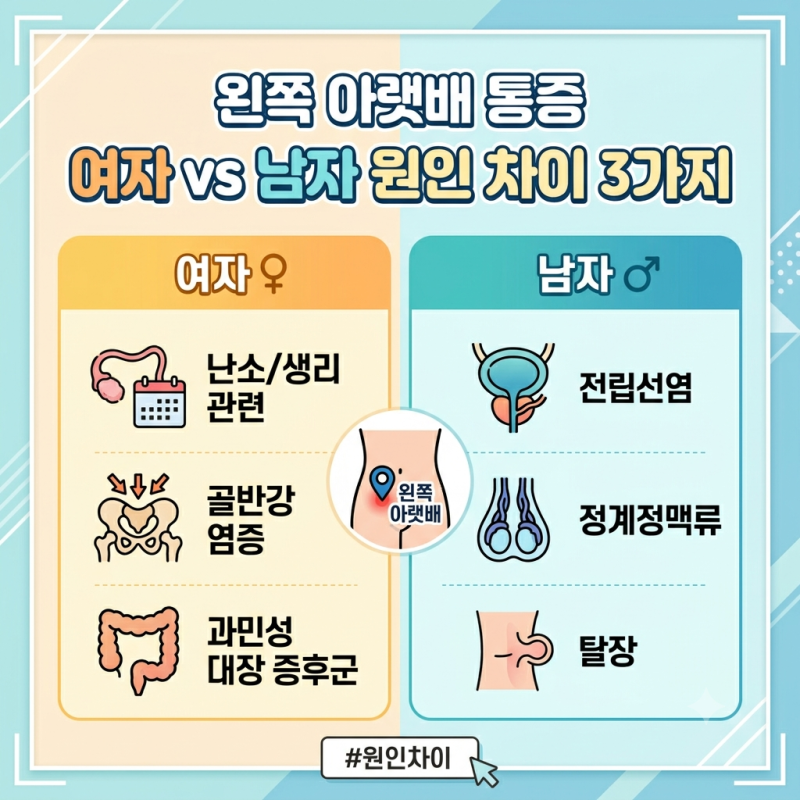 왼쪽아랫배통증, 여자 남자 원인 차이 3가지