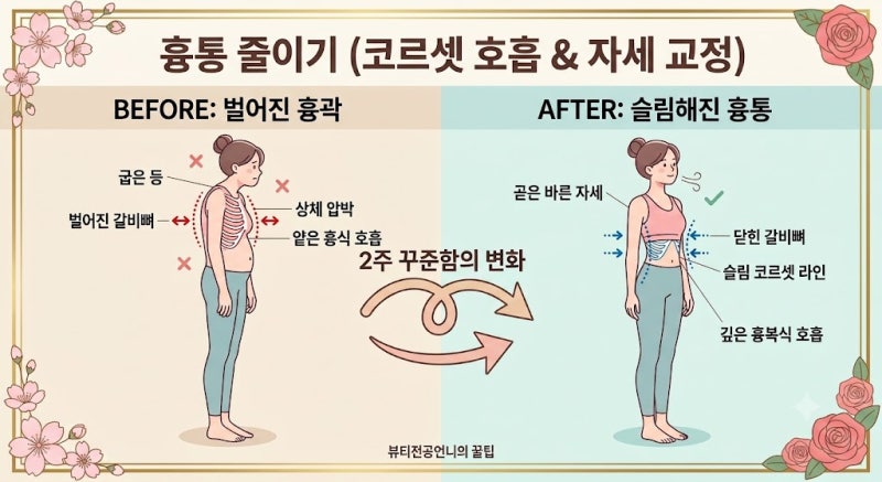 상체 비만·통자 허리 탈출! 흉통(가슴둘레) 줄이는 법 5가지 (갈비뼈 닫는 호흡법 & 추천 운동....