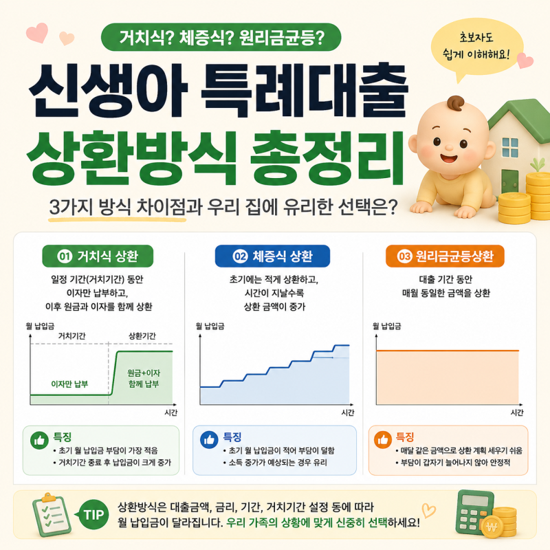신생아 특례대출 상환방식 총정리거치식·체증식·원리금균등상환, 우리 집은 어떤 방식이 ....