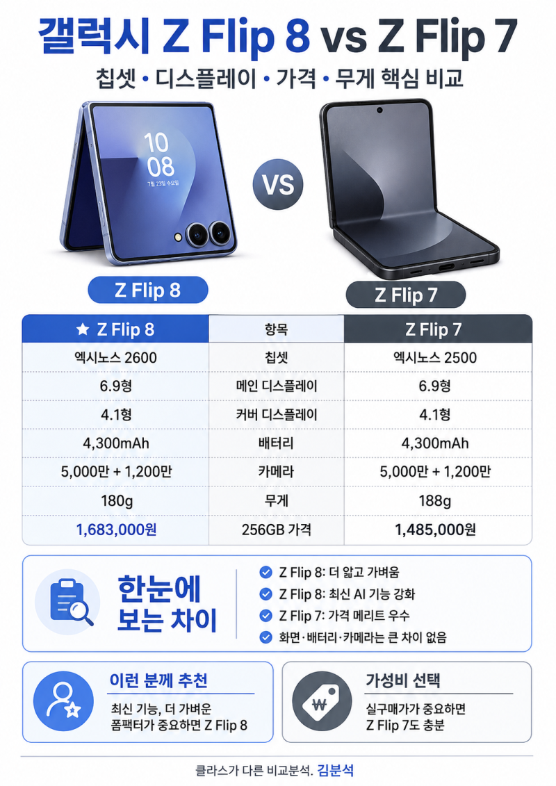 갤럭시 Z 플립8 사전예약 전 필독｜플립7과 달라진 점과 추천 대상