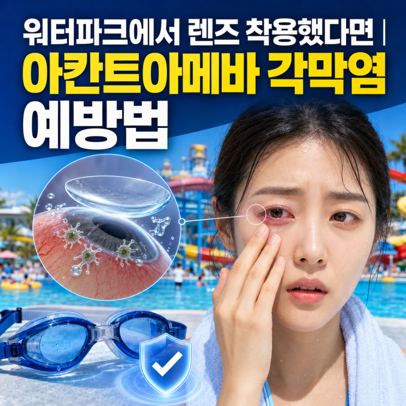 워터파크에서 렌즈 착용했다면 | 아칸트아메바 각막염 예방법