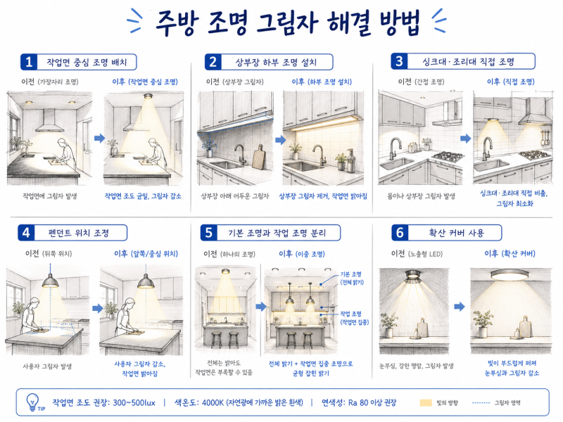 주방 조명 아래 그림자가 생기는 이유