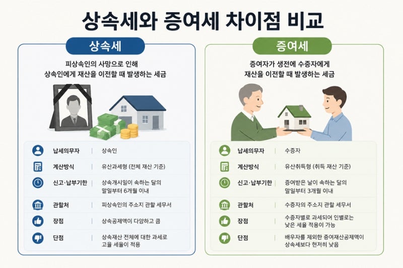 상속세 증여세 뜻 세금 세율 계산 공제제도 차이