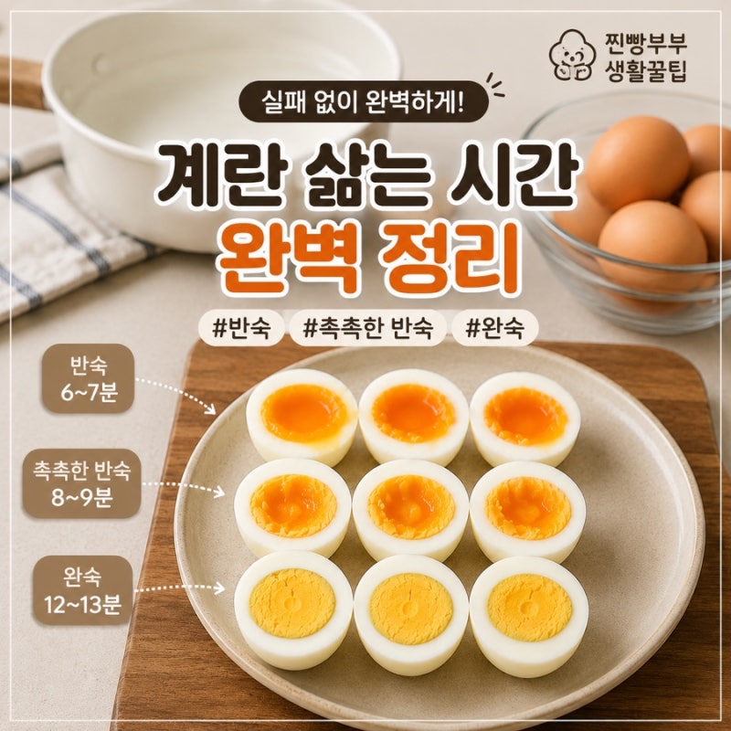 [생활꿀팁#001]계란 삶는 시간 총정리! 반숙부터 완숙까지 실패 없는 삶는 법