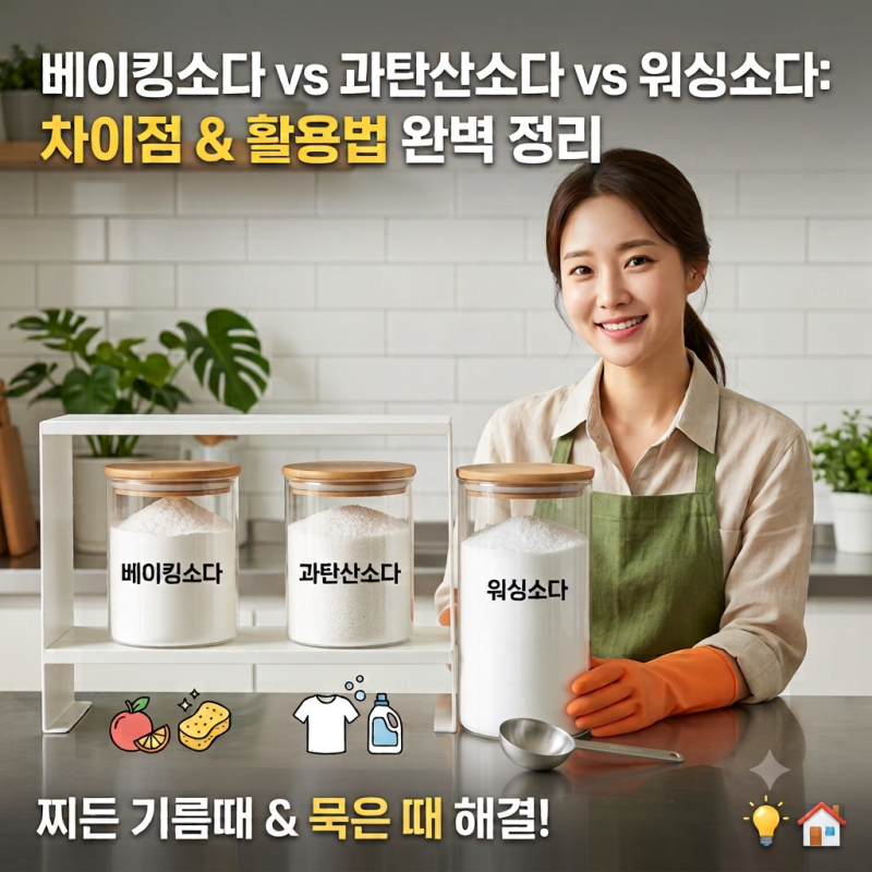 베이킹소다로 안 지워지는 주방 기름때? '워싱소다' 하나로 해결하는 법 (과탄산소다 비교)
