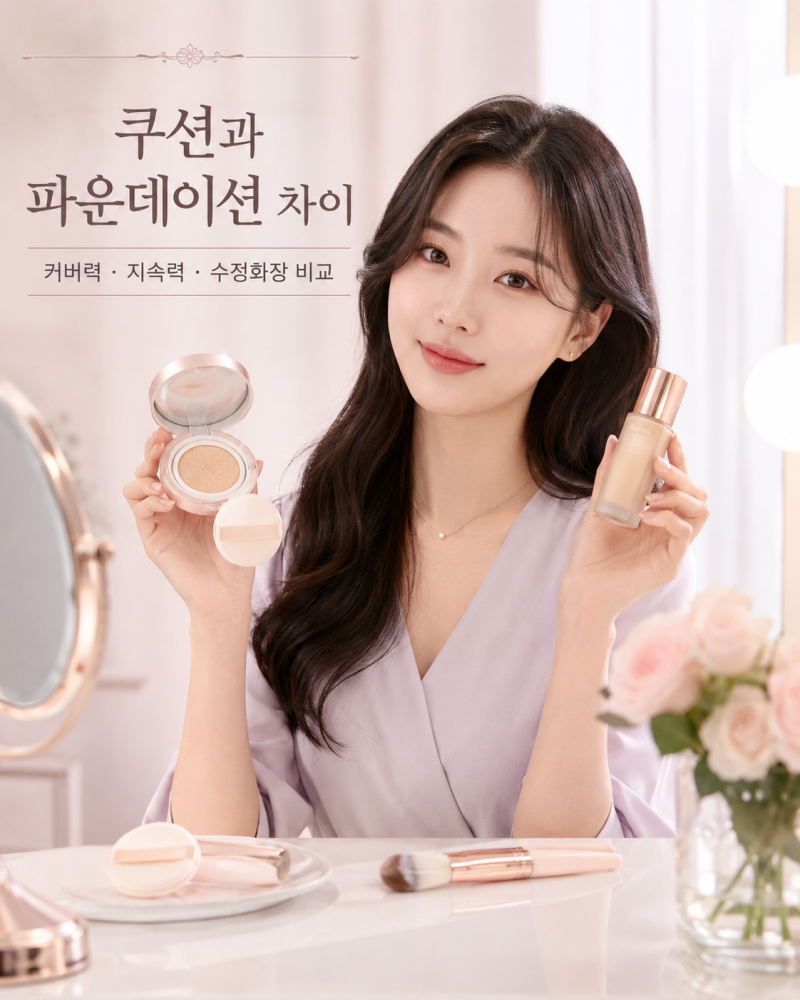 쿠션과 파운데이션 차이｜커버력·지속력·수정화장 비교