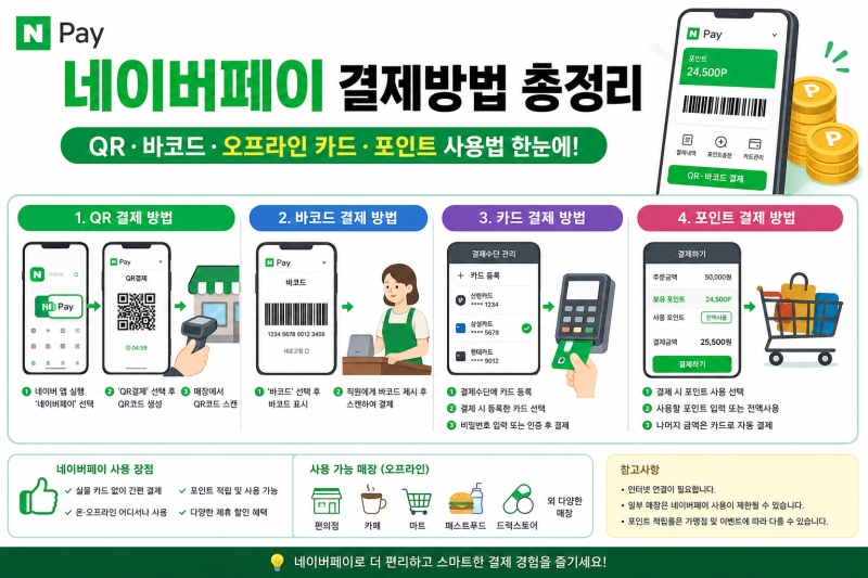 네이버페이 결제방법 총정리! QR·바코드·오프라인 카드·포인트 사용법 쉽게 알아보기
