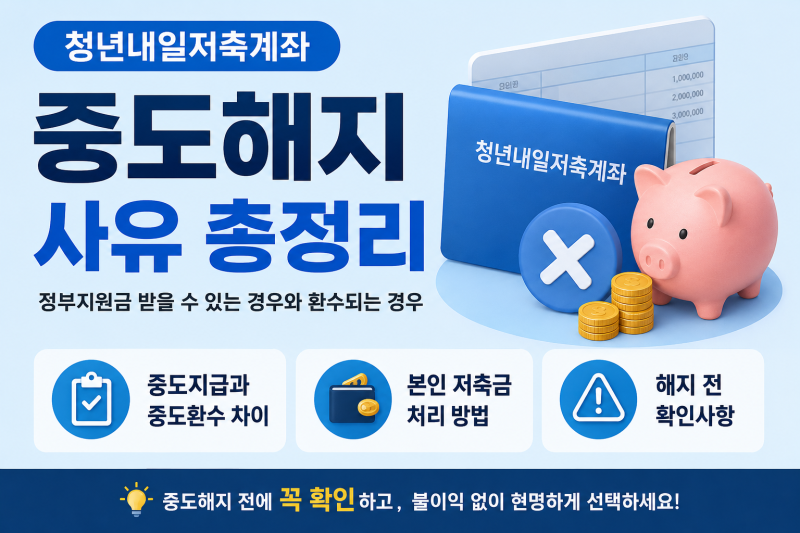청년내일저축계좌 중도해지 사유 총정리 | 정부지원금 받을 수 있는 경우와 환수되는 경우