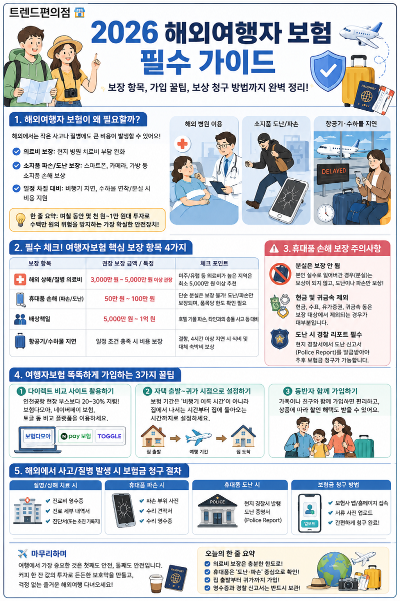 ✈️ [2026 최신] 해외여행자 보험 완벽 가이드 | 여행 전 꼭 확인해야 할 보장 항목 & 가입 꿀....