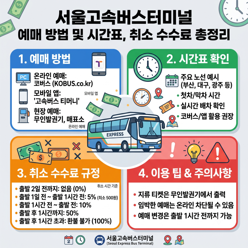 서울고속버스터미널 예매 방법 및 시간표, 취소 수수료 총정리