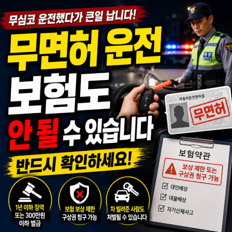 무면허 운전, 보험도 안 될 수 있습니다 반드시 확인하세요