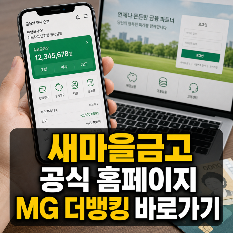 새마을금고 공식 홈페이지와 MG 더뱅킹 바로가기 안내