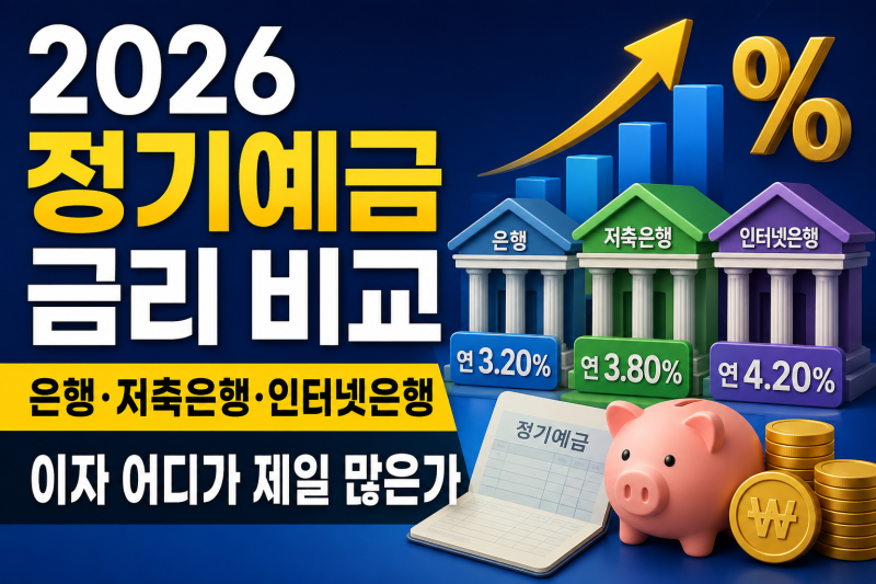 2026 정기예금 금리 비교 | 은행·저축은행·인터넷은행 이자 어디가 제일 많은가