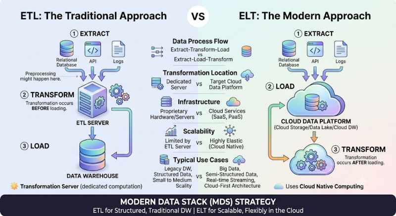 빅데이터 파이프라인의 심장: ETL vs ELT 차이점과 모던 데이터 스택(MDS) 구축 전략