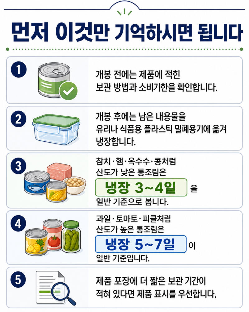 개봉한 통조림, 캔째 냉장고에 넣어도 될까요? 참치·옥수수·과일캔 보관 기준